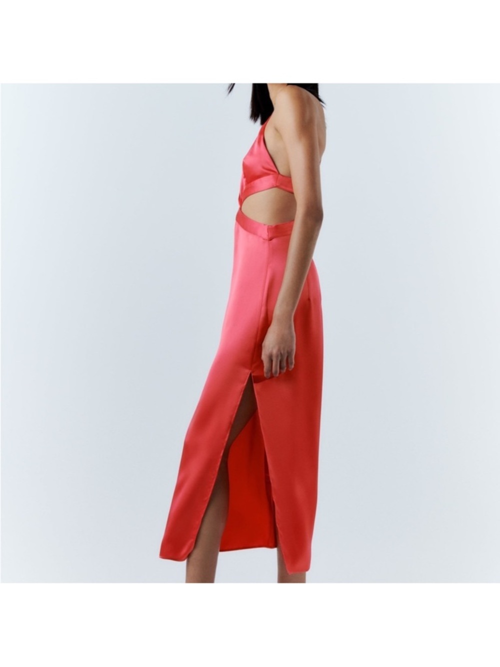Zara Satin Cut-Out Midi Dress Pink - Picture 15 of 16